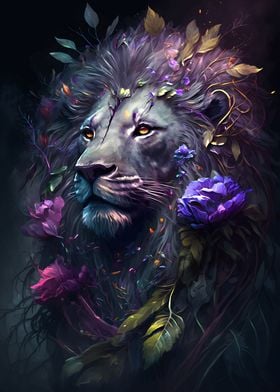 lion and flowers
