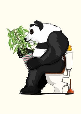 Panda Bear using Toilet