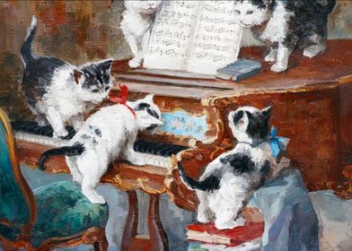 Oil Painting Piano Cat