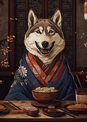 Husky Dog Japanese Food 