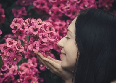 girl and  flowers 