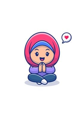 Cute Girl Moslem Cartoon