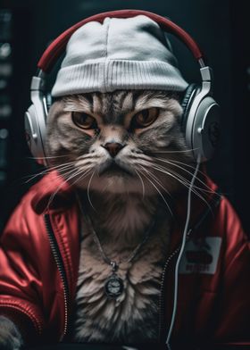 Cat listens to music