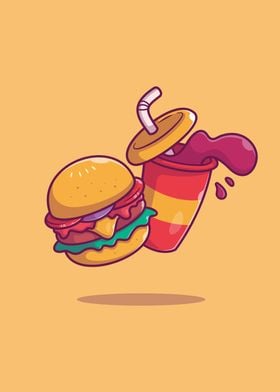 Burger And Soda Cartoon 