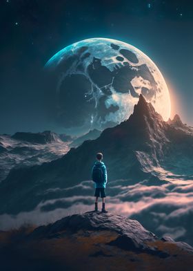 Boy Looking at the Moon