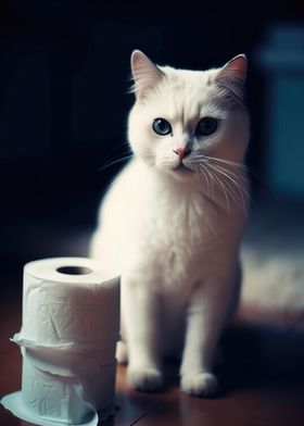 Cat guards toilet paper