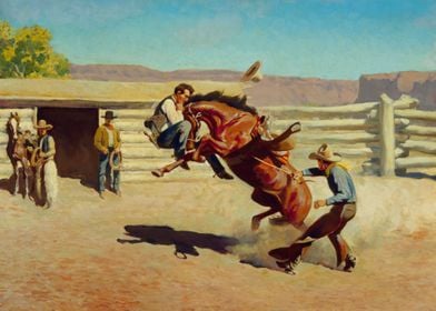 Cowboys Breaking Horse