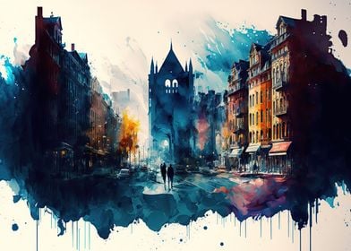 City watercolor