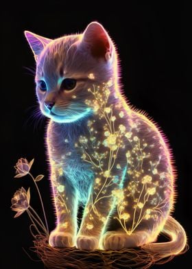 Dark Glowing Flower Cat