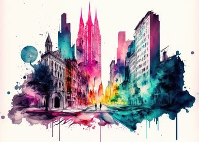 City watercolor