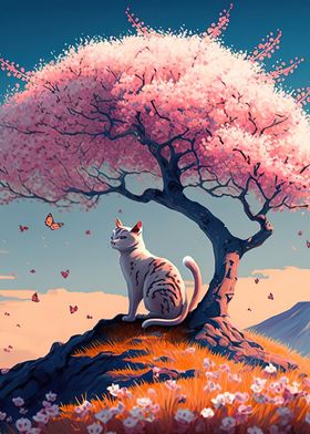 Cat Cherry Blossoms