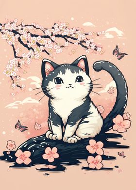 Cat Cherry Blossoms