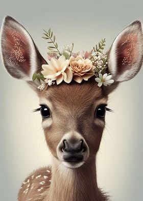 Deer Floral Animal Face