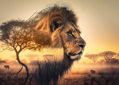 Lion double exposure