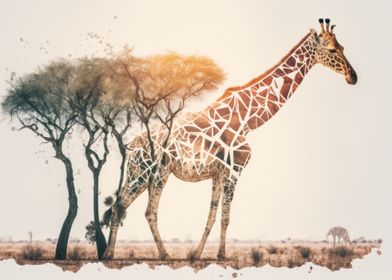 Giraffe double exposure