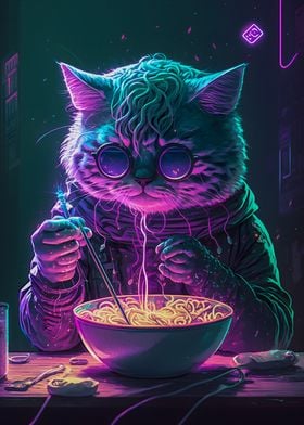 Pat Cat Eating Ramen