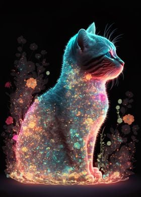 Flower Cat Floral Glowing