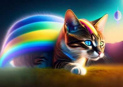 3D Cat with Rainbow Colors