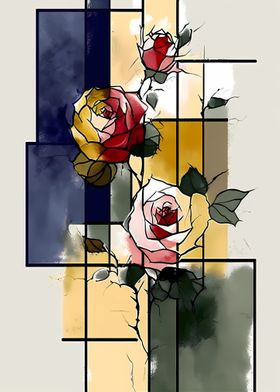 Roses Floral Mondrian Art