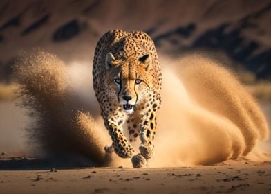 Cheetah running on camera