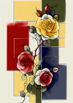 Rose Flowers Mondrian Art