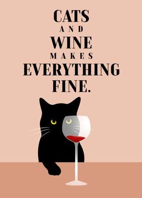 Cat Wine Art Poster Cute