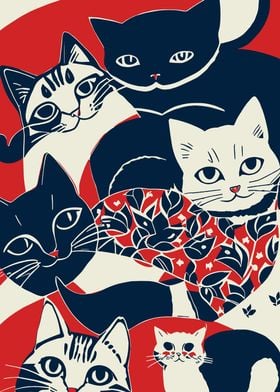 Cat Family Linocut