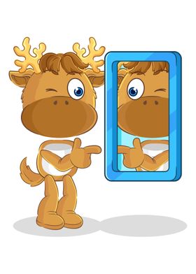 Moose looking into mirror