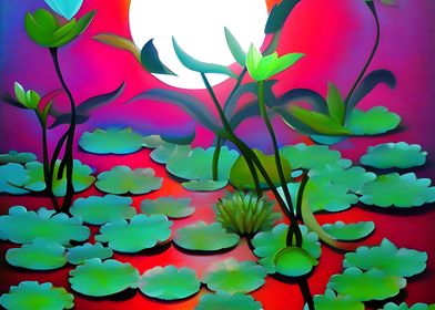 Lily pads and a full moon