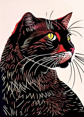 Lucky Cat Linocut