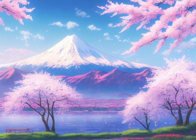 Fuji Mount sakura trees