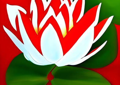 Red and white lotus flower