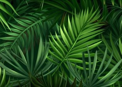 tropical palm leaves wall