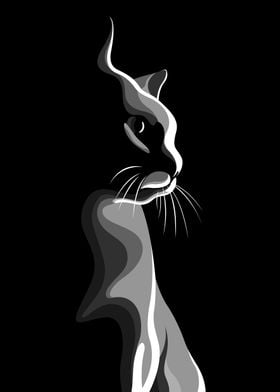 Cat Art Gray Minimal Cute