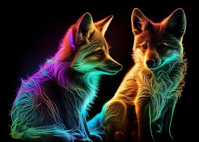 Colorful wolf cubs