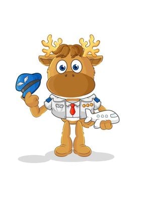 Moose pilot mascot cartoon