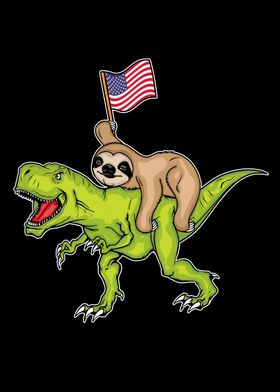 USA Flag Dinosaur Sloth