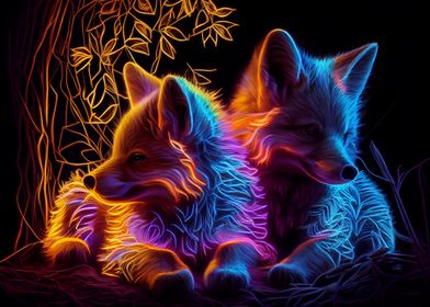 Colorful wolf cubs