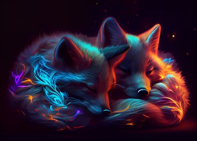 Colorful wolf cubs