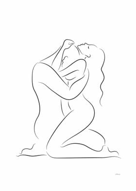 Sexy lovers line drawing