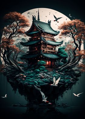 japan moon landscape 