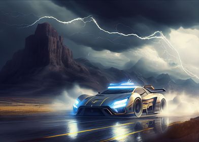 Sports car and lightning