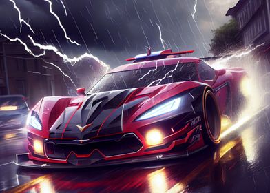 Sports car and lightning