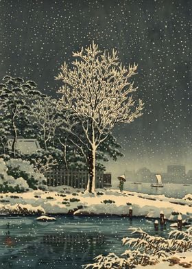 Snow on Sumida River