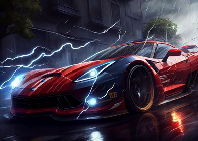 Sports car and lightning