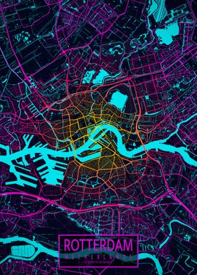 Rotterdam City Map Neon