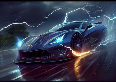 Sports car and lightning