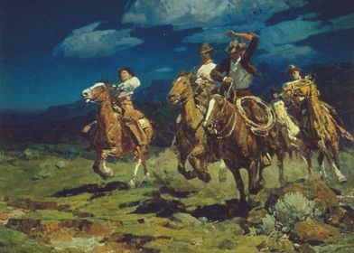 Cowboys Riding At Night