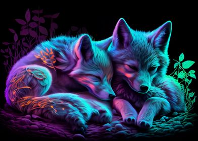 Colorful wolf cubs