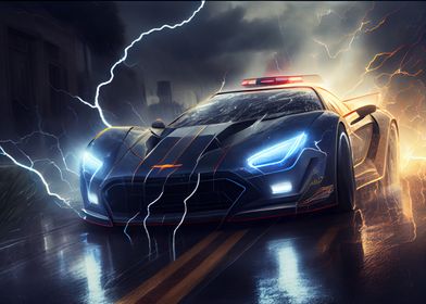 Sports car and lightning